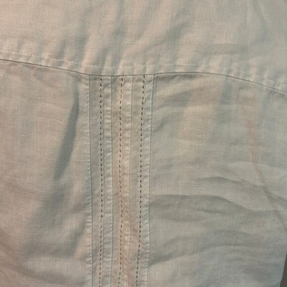 Saint Tropez West 100% Linen Size Med White Tunic Crochet V Neck Boho Chic Beach - Picture 9 of 10